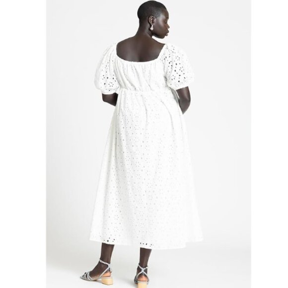 ELOQUII Women's Plus Size White Eyelet Tie Front Maxi Dress - Picture 2 of 7